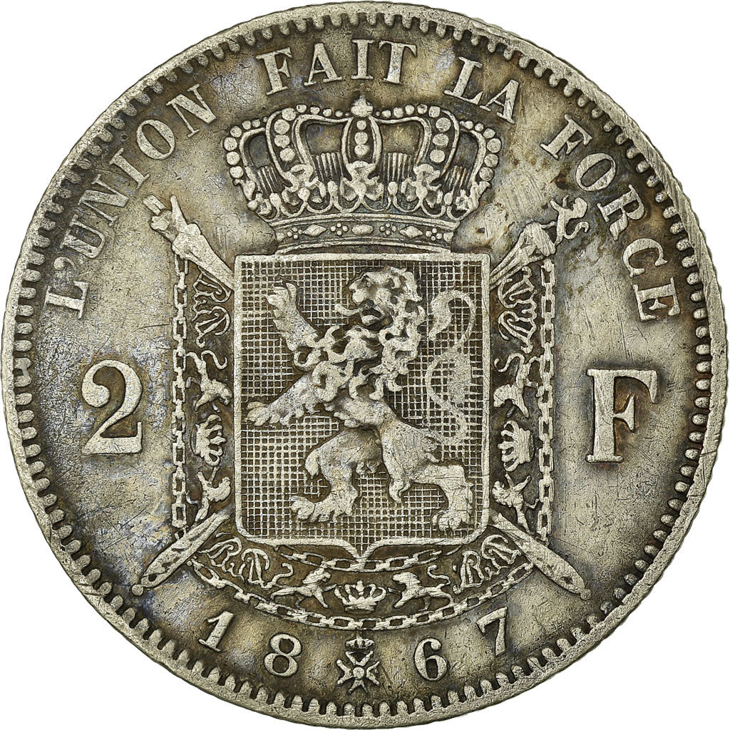 Belgium, Leopold II, 2 Francs, 2 Frank, 1867, Brussels, Silver, EF(40-45)