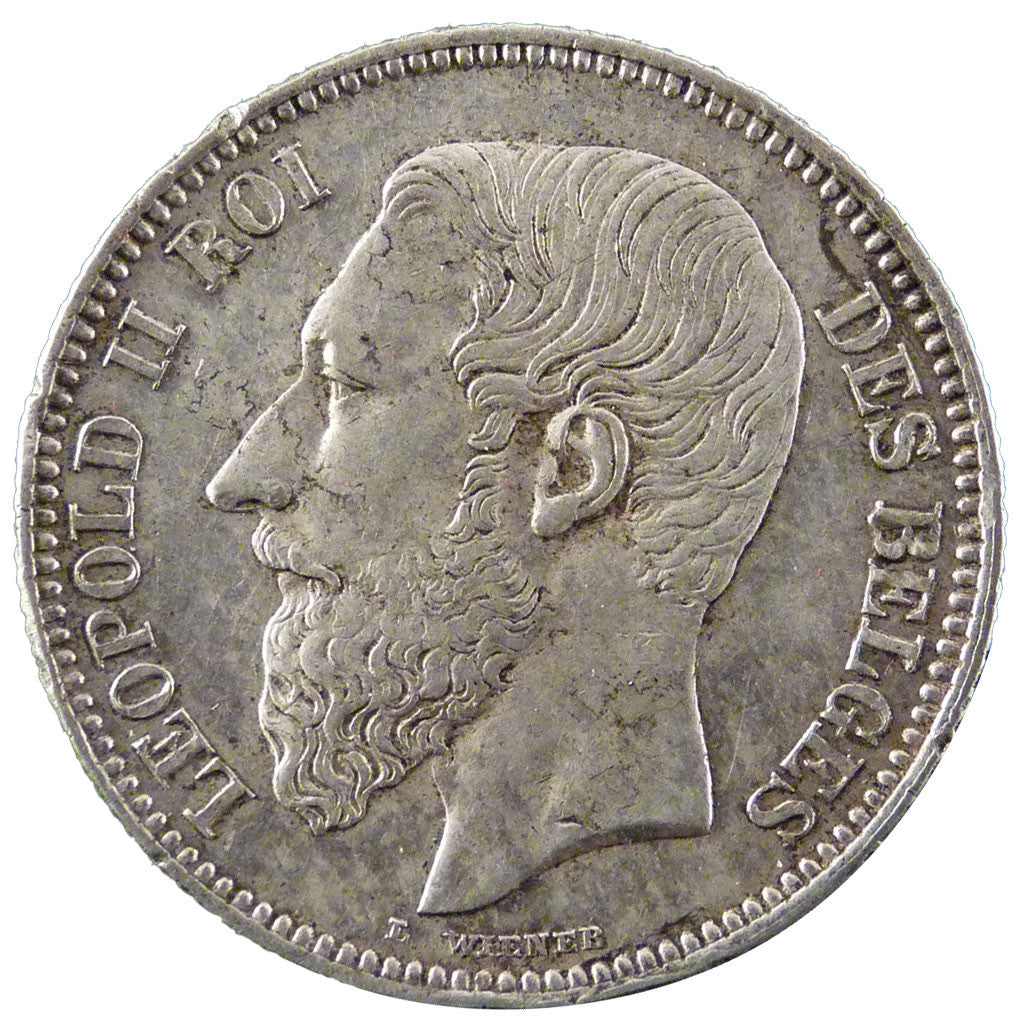 BELGIUM, 2 Francs, 2 Frank, 1867, KM #30.1, AU(50-53), Silver, 9.90