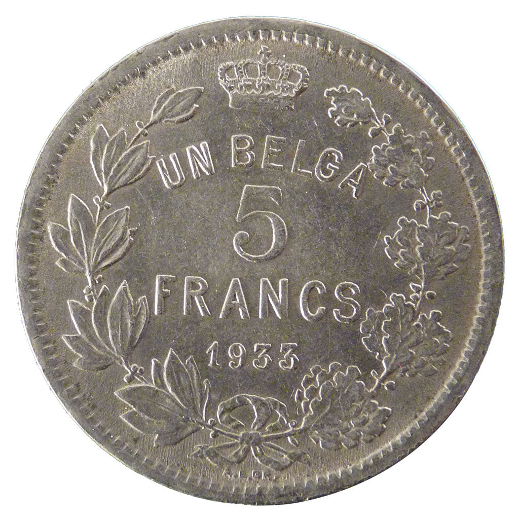 Belgio, 5 Francs, 5 Frank, 1933, BB, Nichel