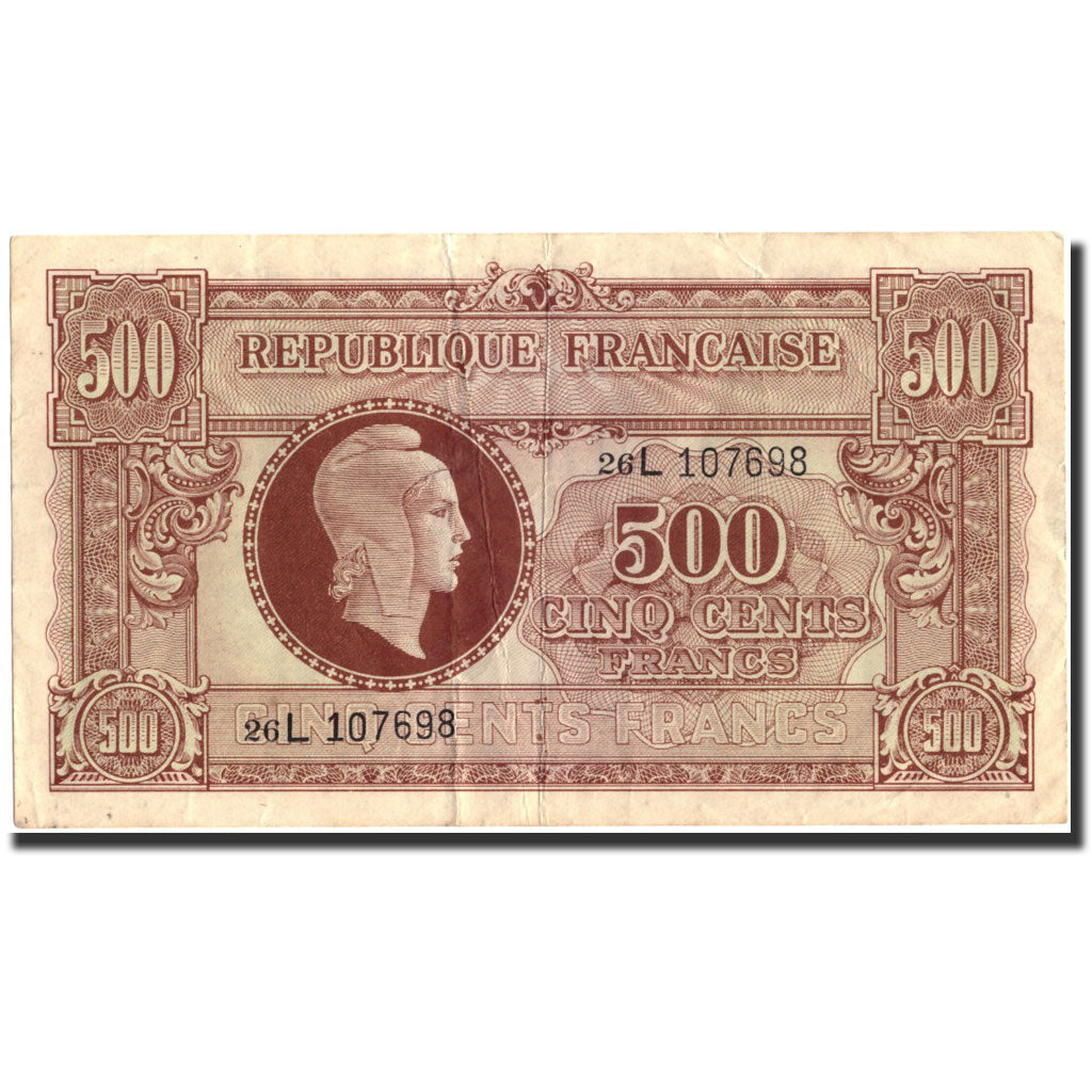 France, 500 Francs, 1943-1945 Marianne, 1945, 1945, EF(40-45), Fayette:VF11.1