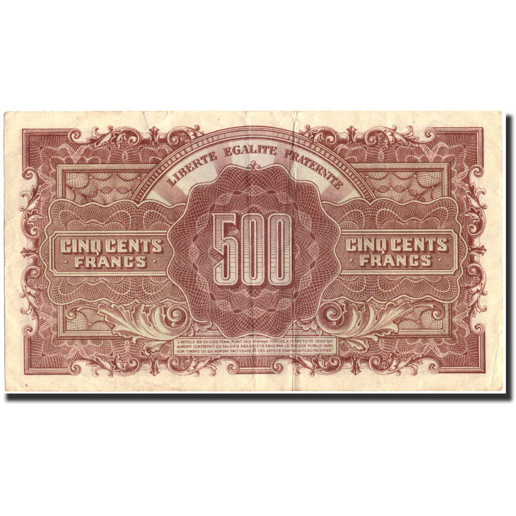 France, 500 Francs, 1943-1945 Marianne, 1945, 1945, EF(40-45), Fayette:VF11.1