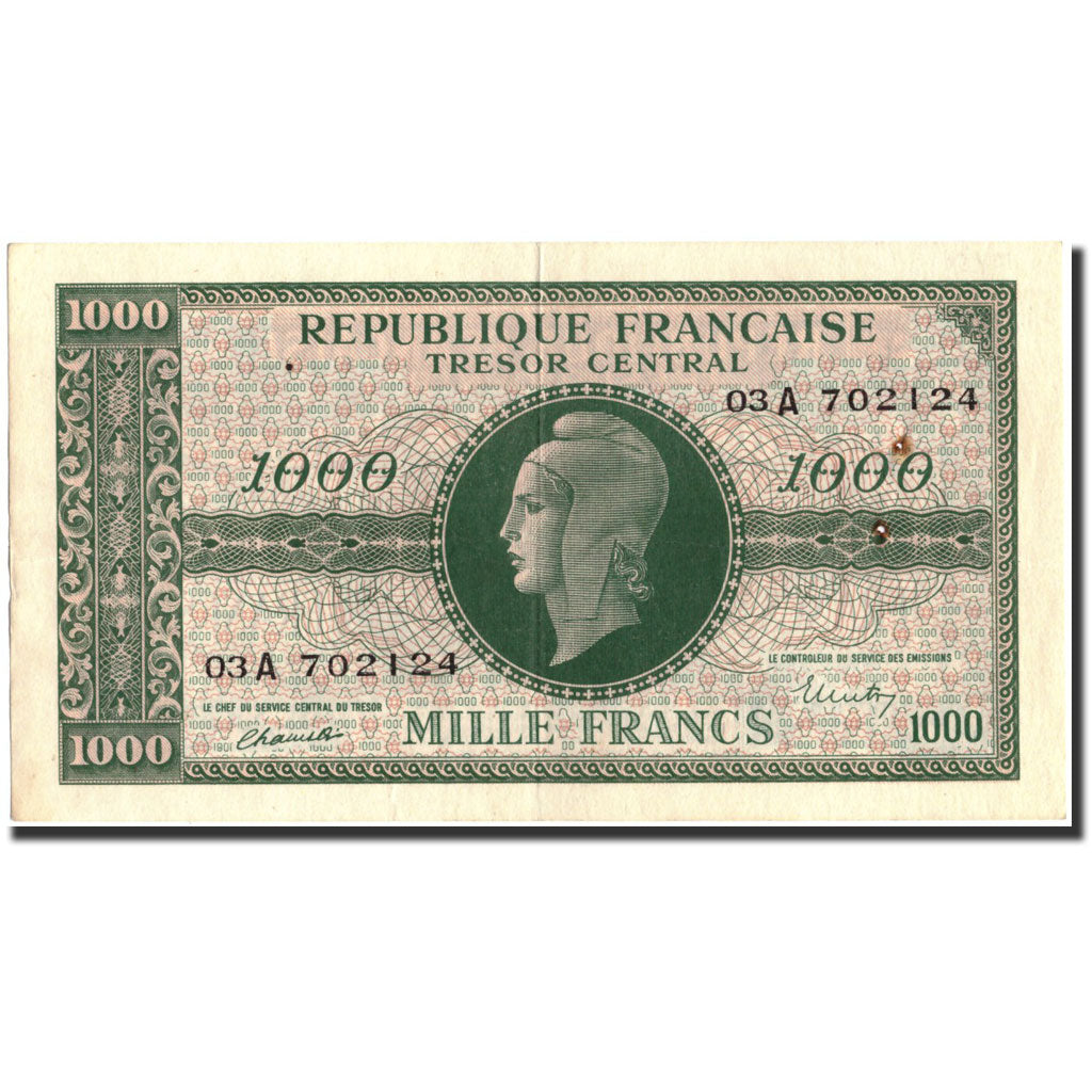 France, 1000 Francs, 1943-1945 Marianne, 1945, 1945, EF(40-45), Fayette:VF12.1