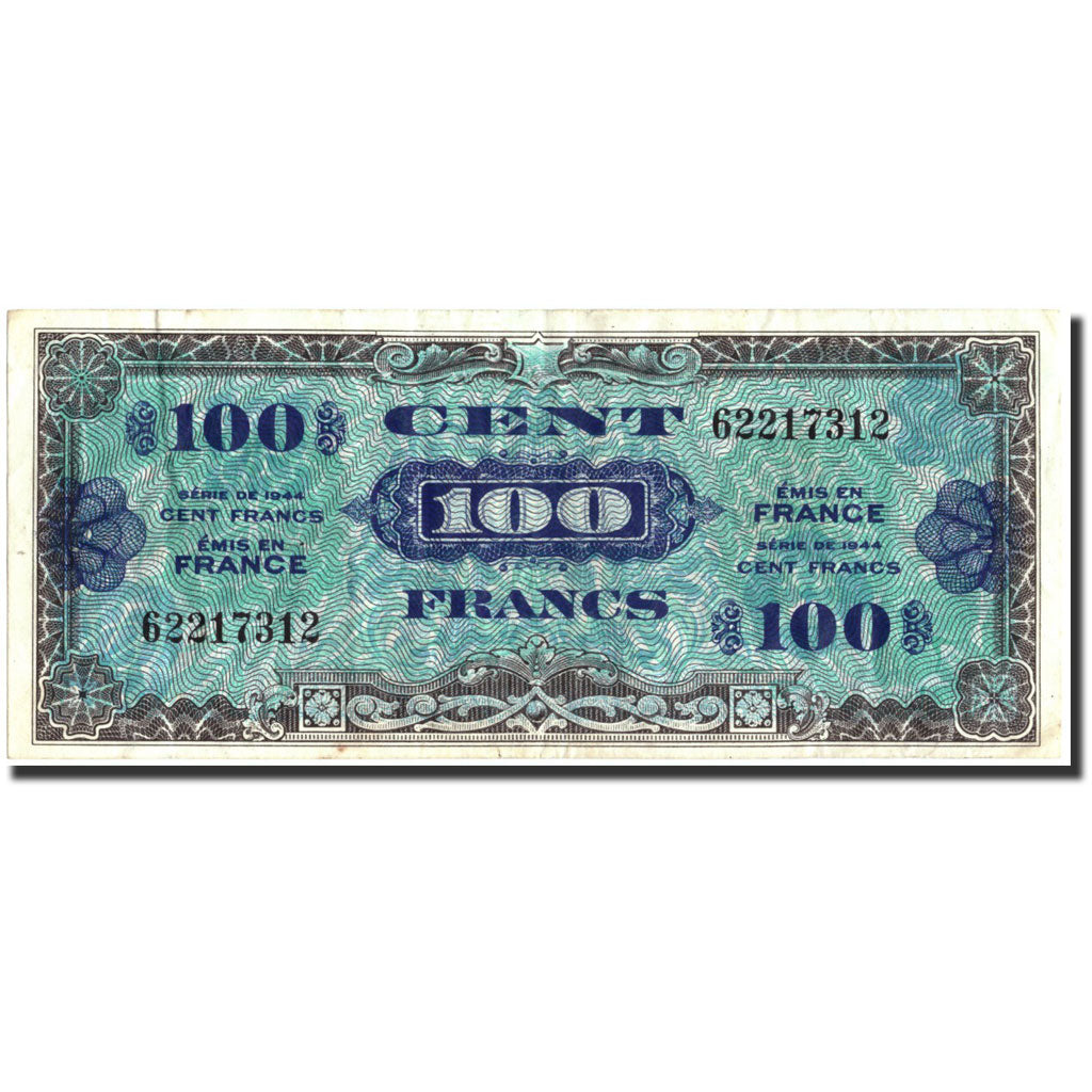 France, 100 Francs, 1944 Flag/France, 1944, 1944, TTB, Fayette:VF20.1, KM:118a