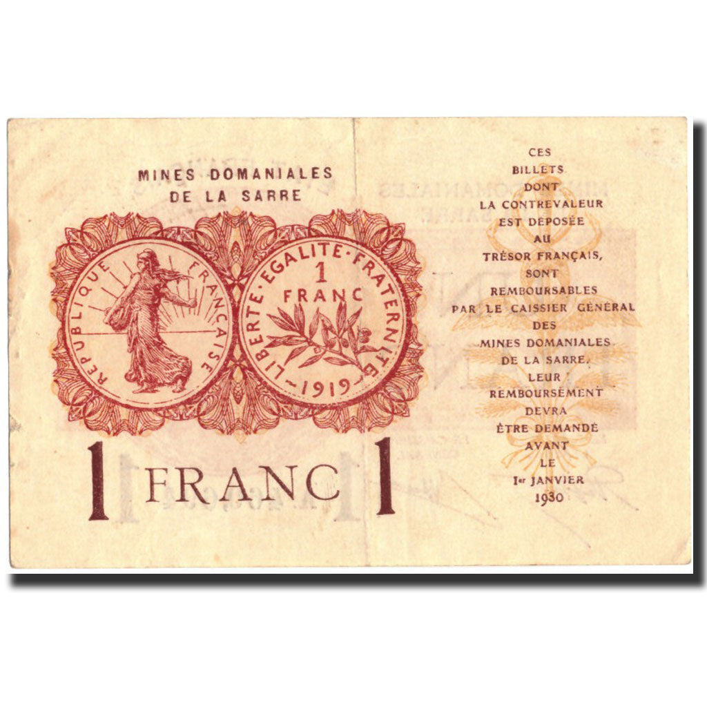 Saar, 1 Franc, 1947 Sarre, 1920, 1920, EF(40-45), Fayette:VF51.1, KM:2