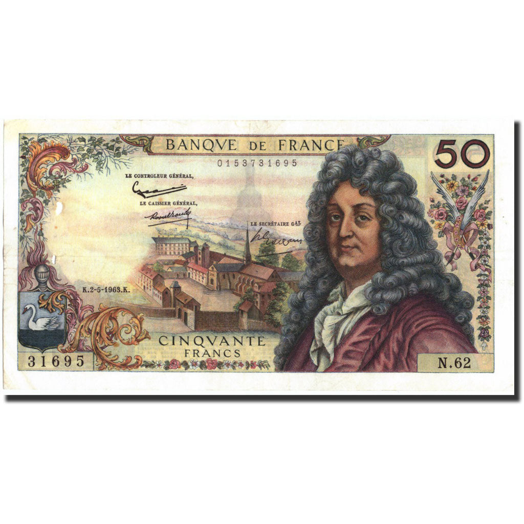 France, 50 Francs, 50 F 1962-1976 ''Racine'', 1963, 1963-05-02, EF(40-45)