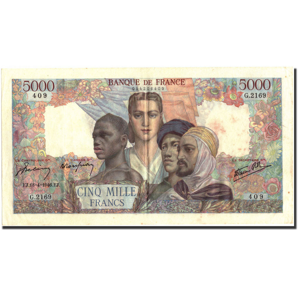 France, 5000 Francs, 5 000 F 1942-1947 ''Empire Français'', 1946, 1946-04-18