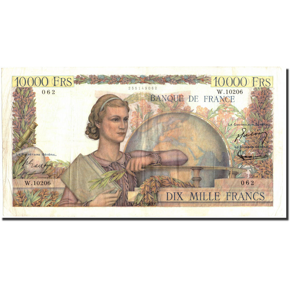 Francia, 10,000 Francs, 10 000 F 1945-1956 ''Génie Français'', 1956