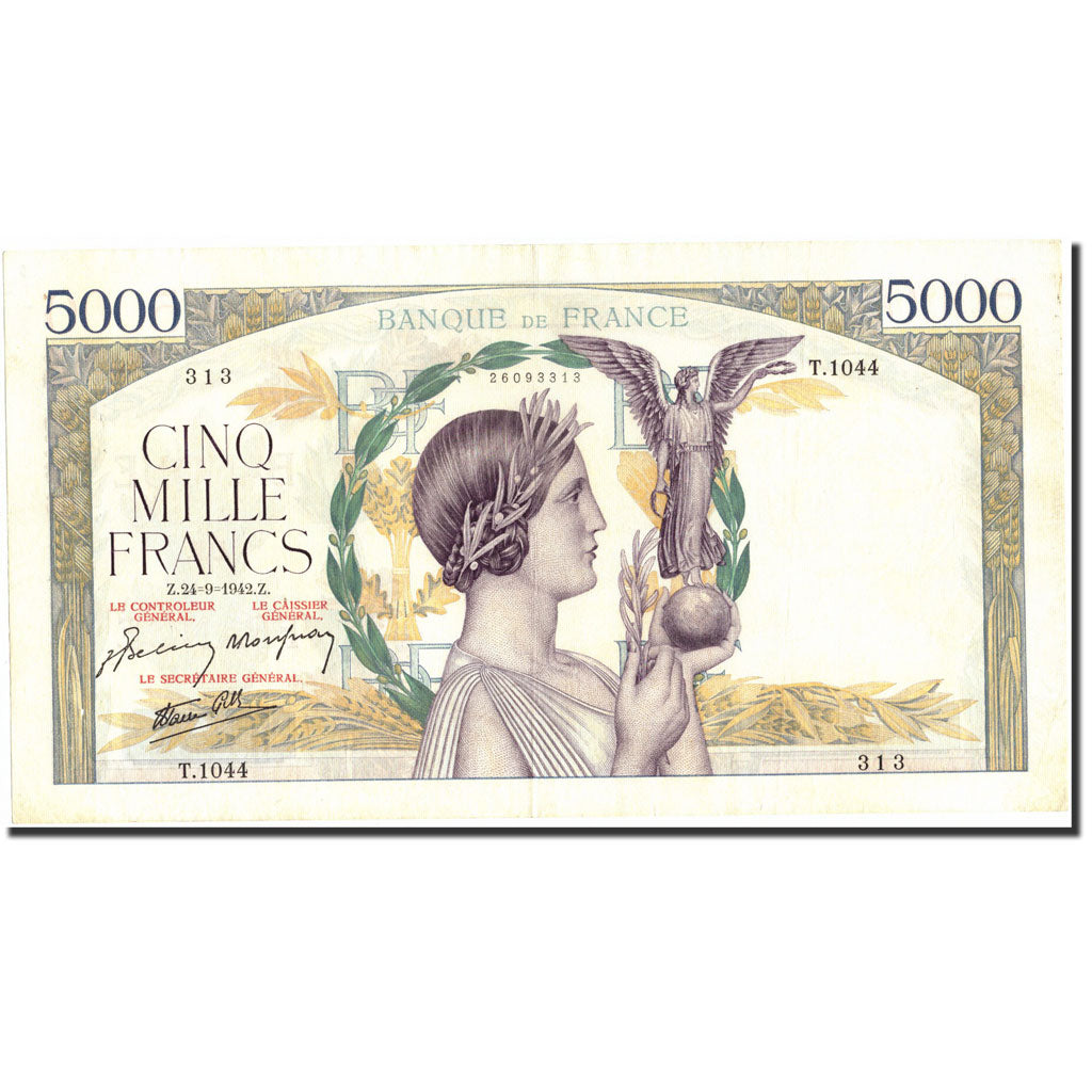 France, 5000 Francs, 5 000 F 1934-1944 ''Victoire'', 1942, 1942-09-24
