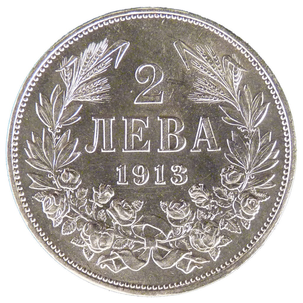 BULGARIA, 2 Leva, 1913, KM #32, MS(60-62), Silver, 10.00