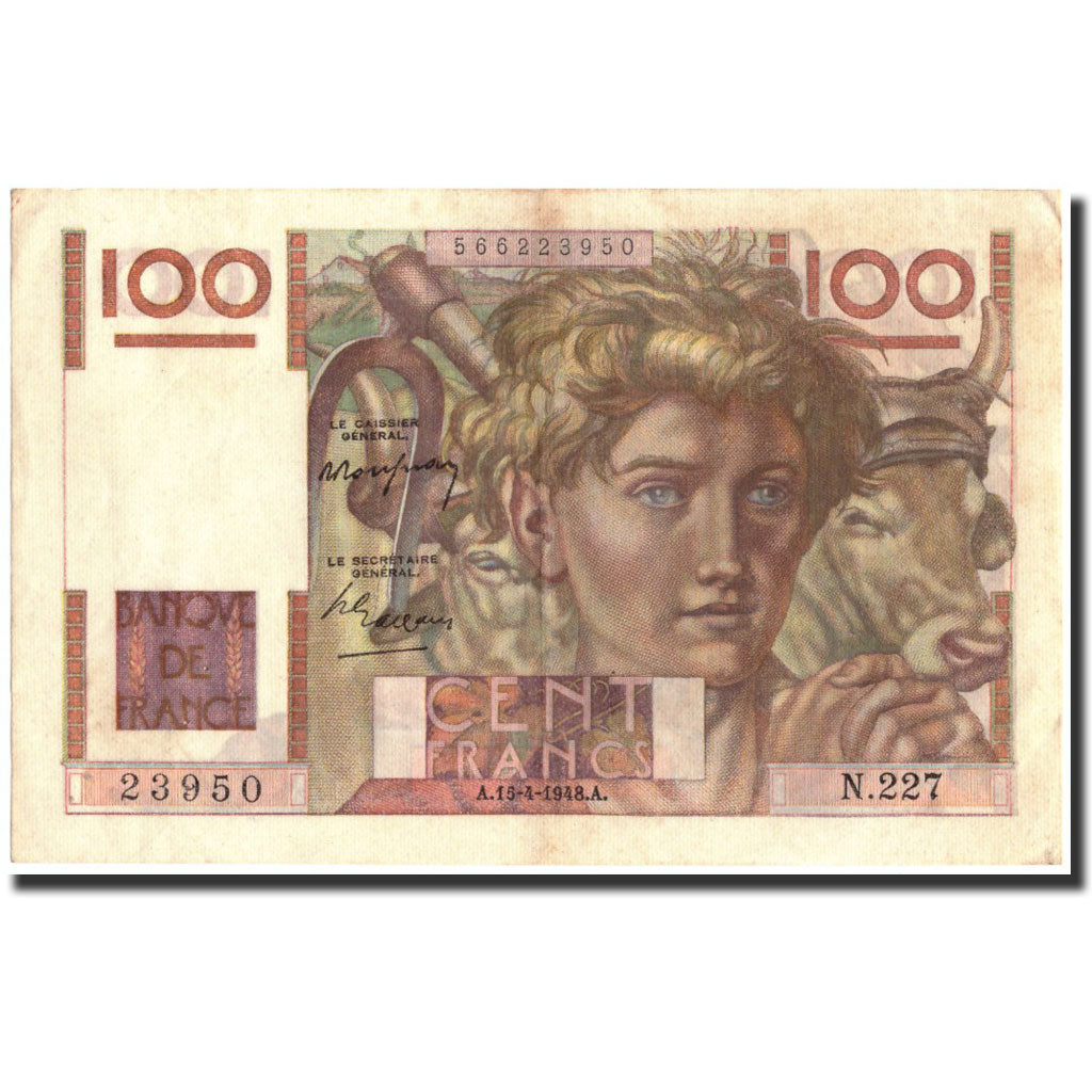 Frankrijk, 100 Francs, 100 F 1945-1954 ''Jeune Paysan'', 1948, 1948-04-15, TTB