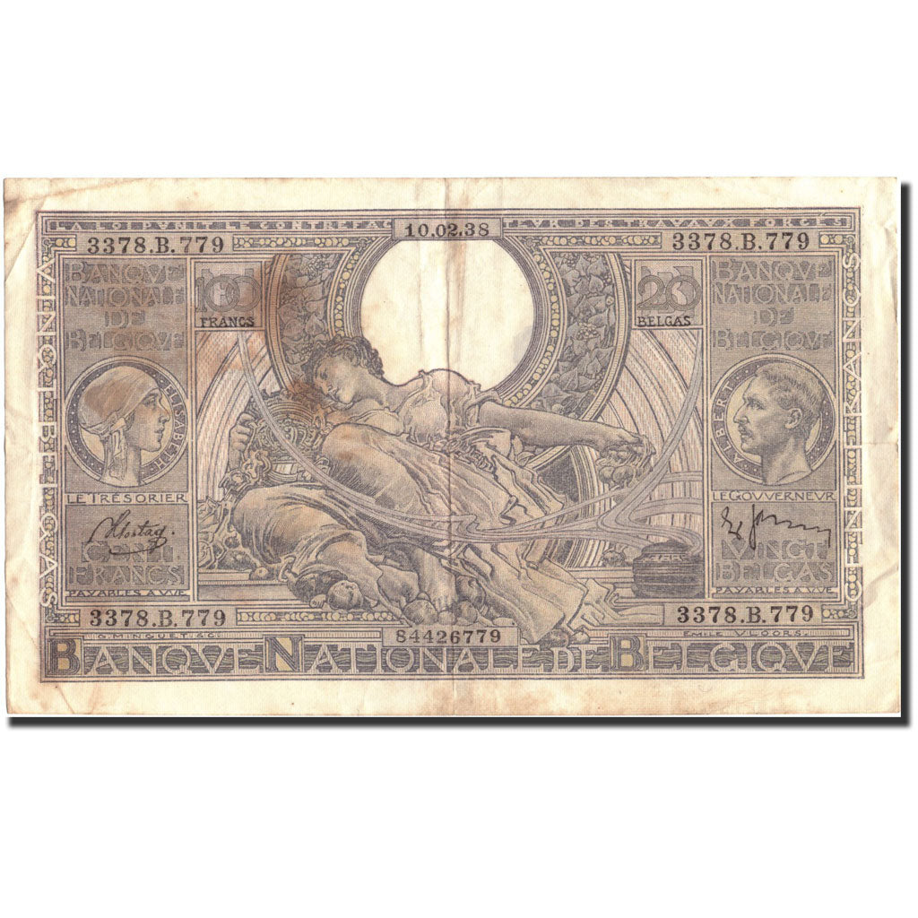 Billet, Belgique, 100 Francs-20 Belgas, 1938, 1938-02-10, KM:107, TTB