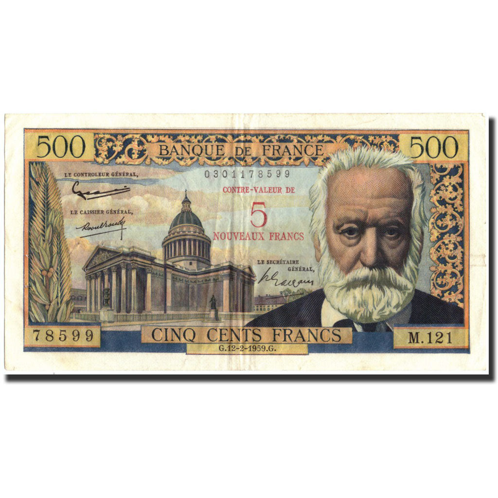 France, 5 Nouveaux Francs on 500 Francs, 1955-1959 Overprinted with ''Nouveaux