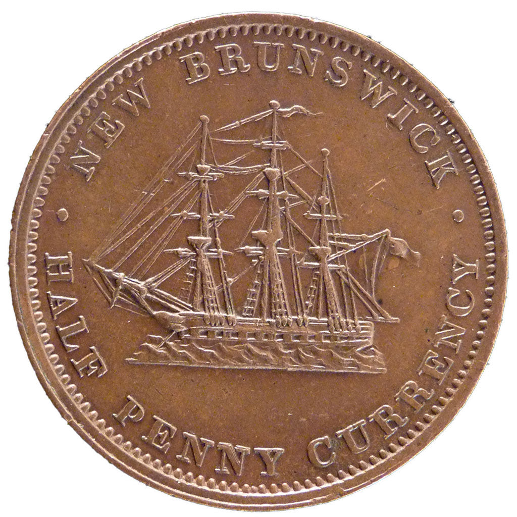 Canada, 1/2 Penny Token, 1854, KM #3, AU(55-58), Bronze, 7.70