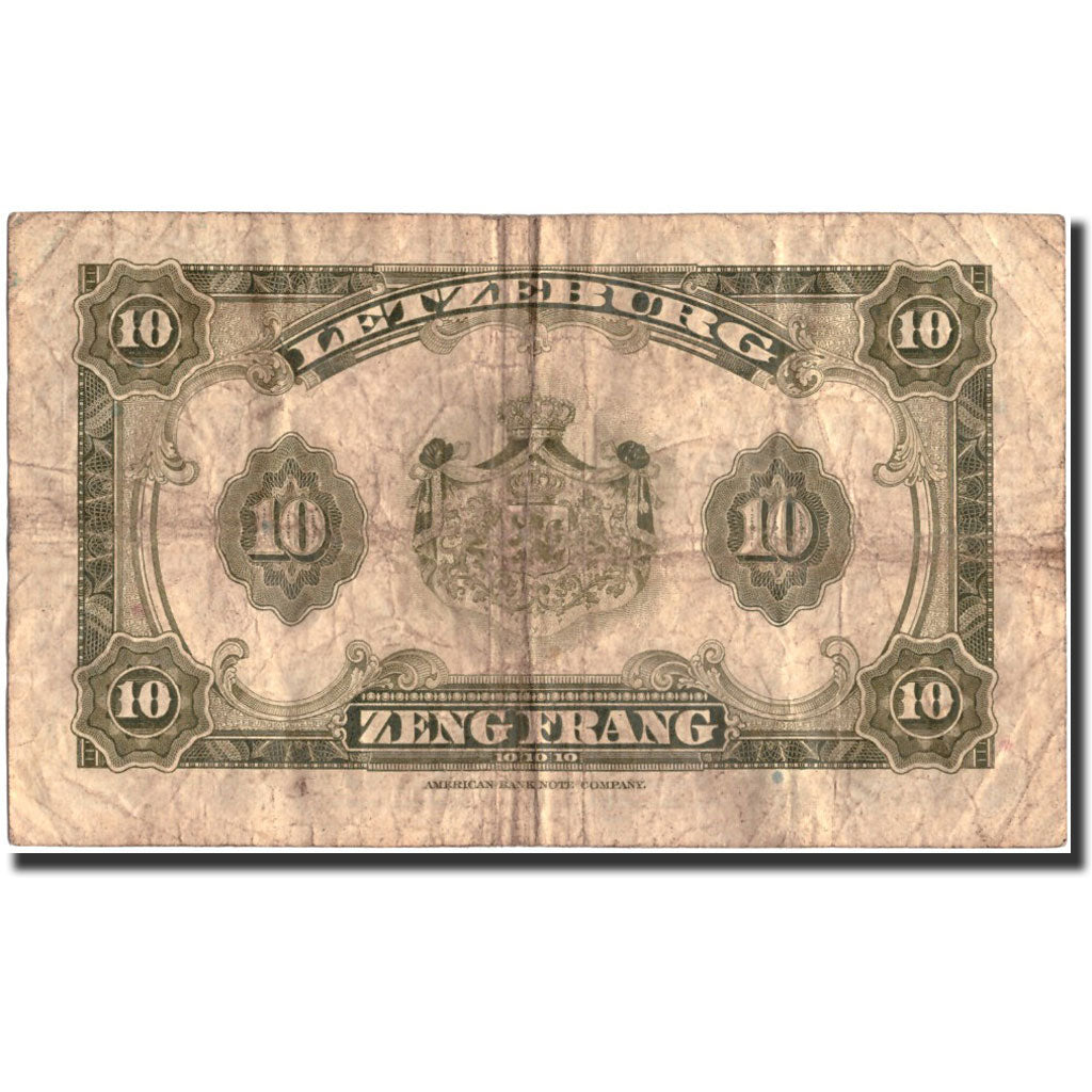 Banknote, Luxembourg, 10 Francs, Undated (1944), Undated, KM:44a, VG(8-10)