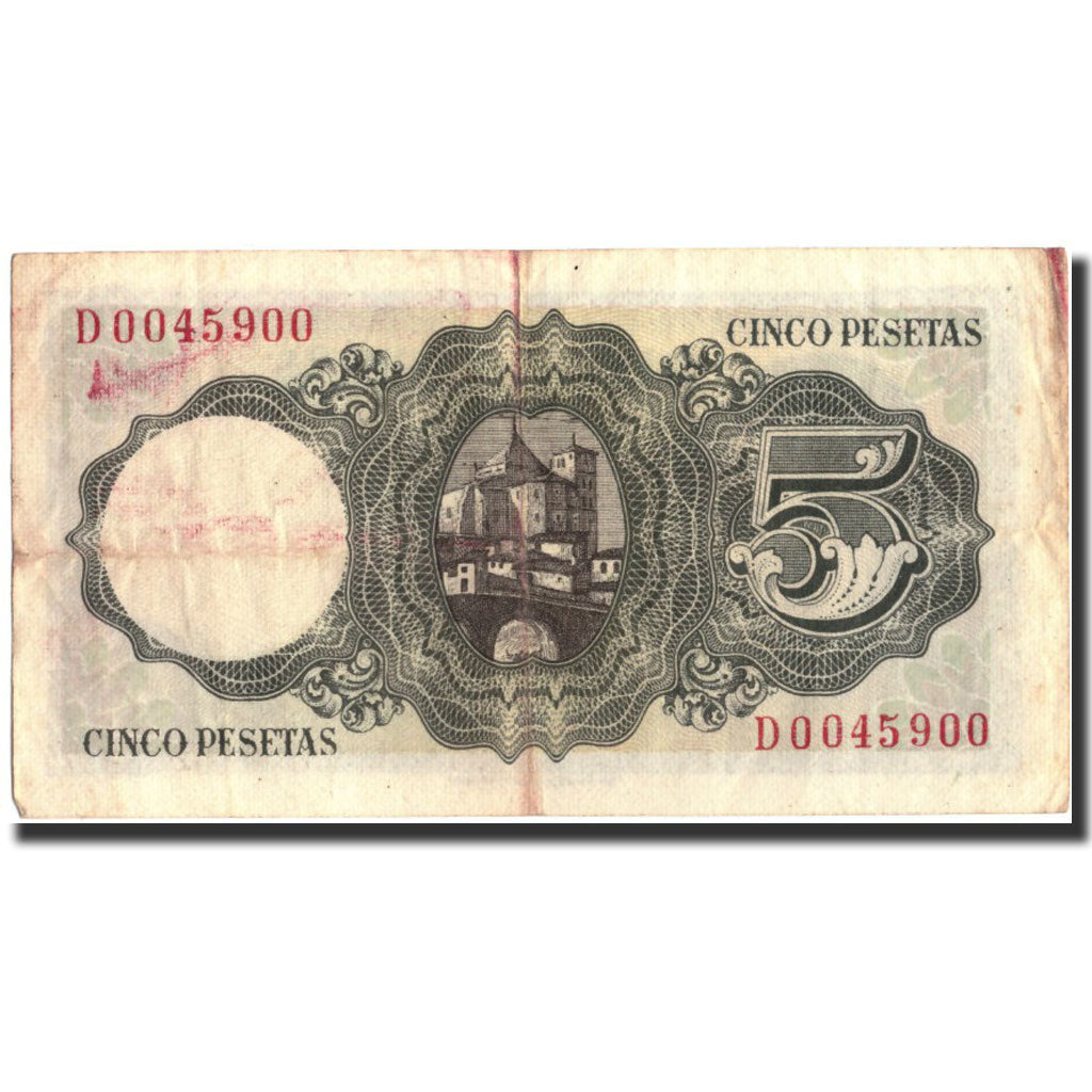 Banknote, Spain, 5 Pesetas, 1951, 1951-08-16, KM:140a, VF(30-35)
