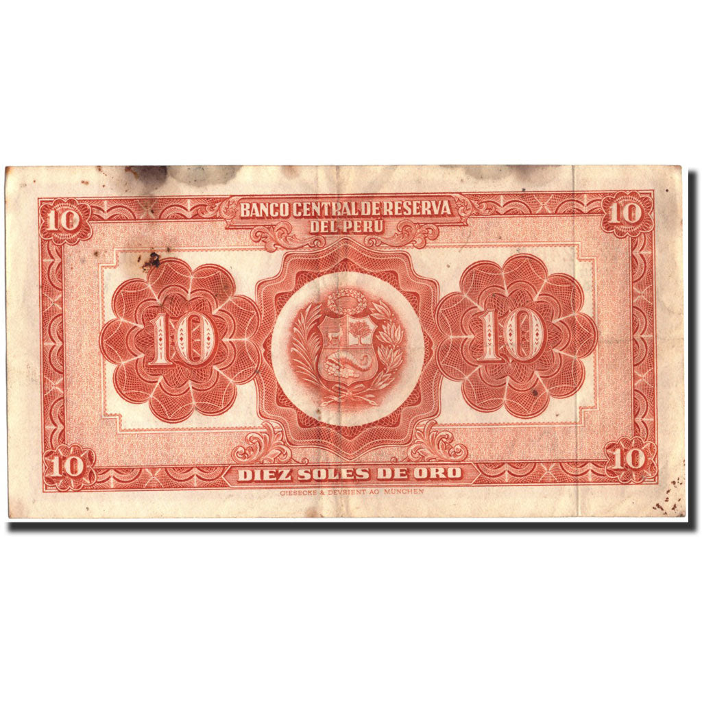 Banknote, Peru, 10 Soles, 1956, 1956-07-09, KM:77, VF(20-25)