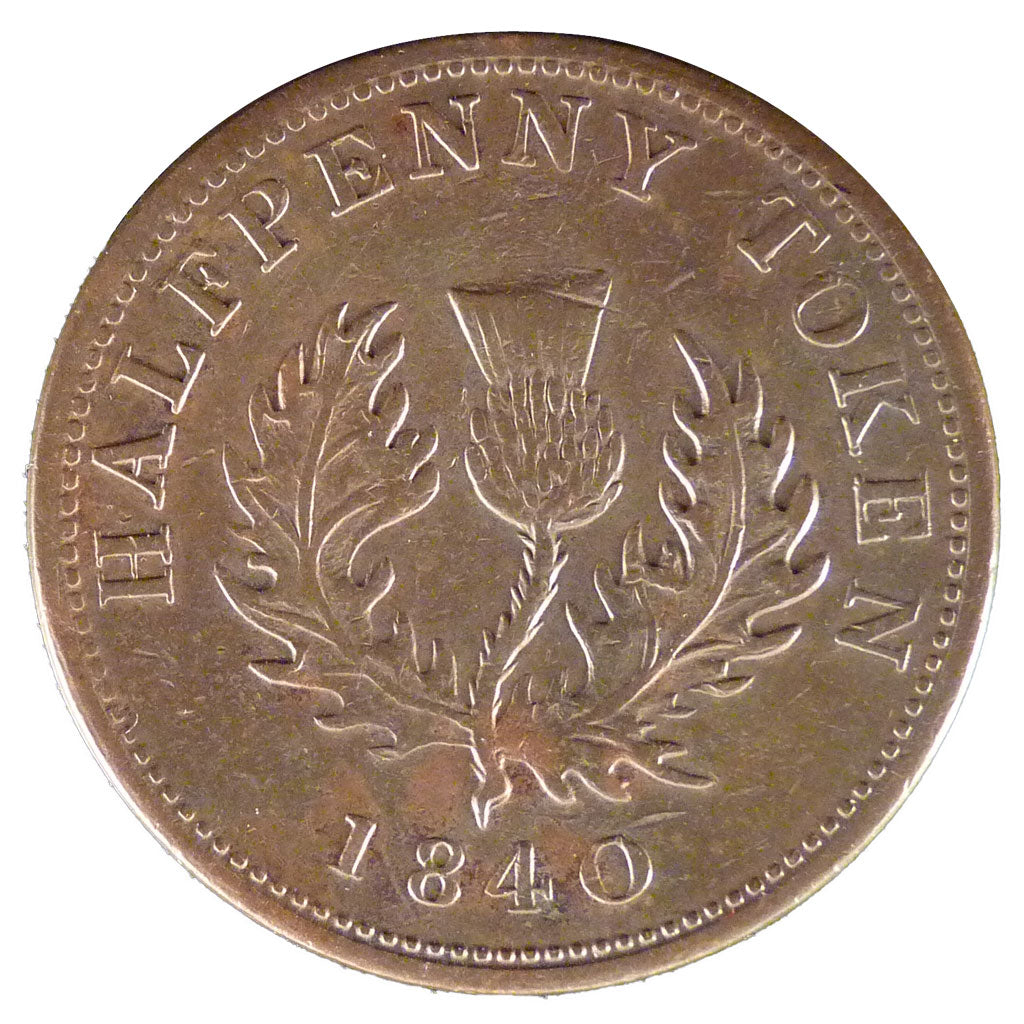Canada, 1/2 Penny Token, 1840, KM #3, AU(50-53), Bronze, 8.40