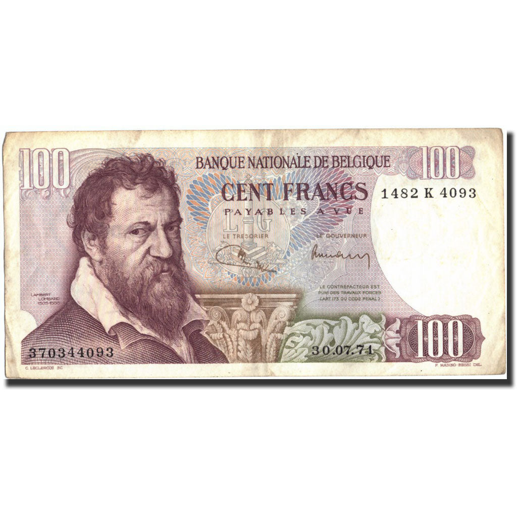 Banknote, Belgium, 100 Francs, 1971, 1971-07-30, KM:134b, VF(30-35)