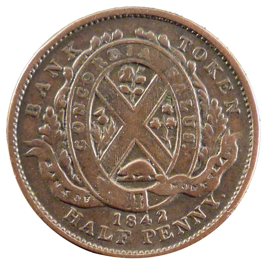 Canada, 1/2 Penny Token, 1842, KM #Tn18, EF(40-45), Copper, 9.00