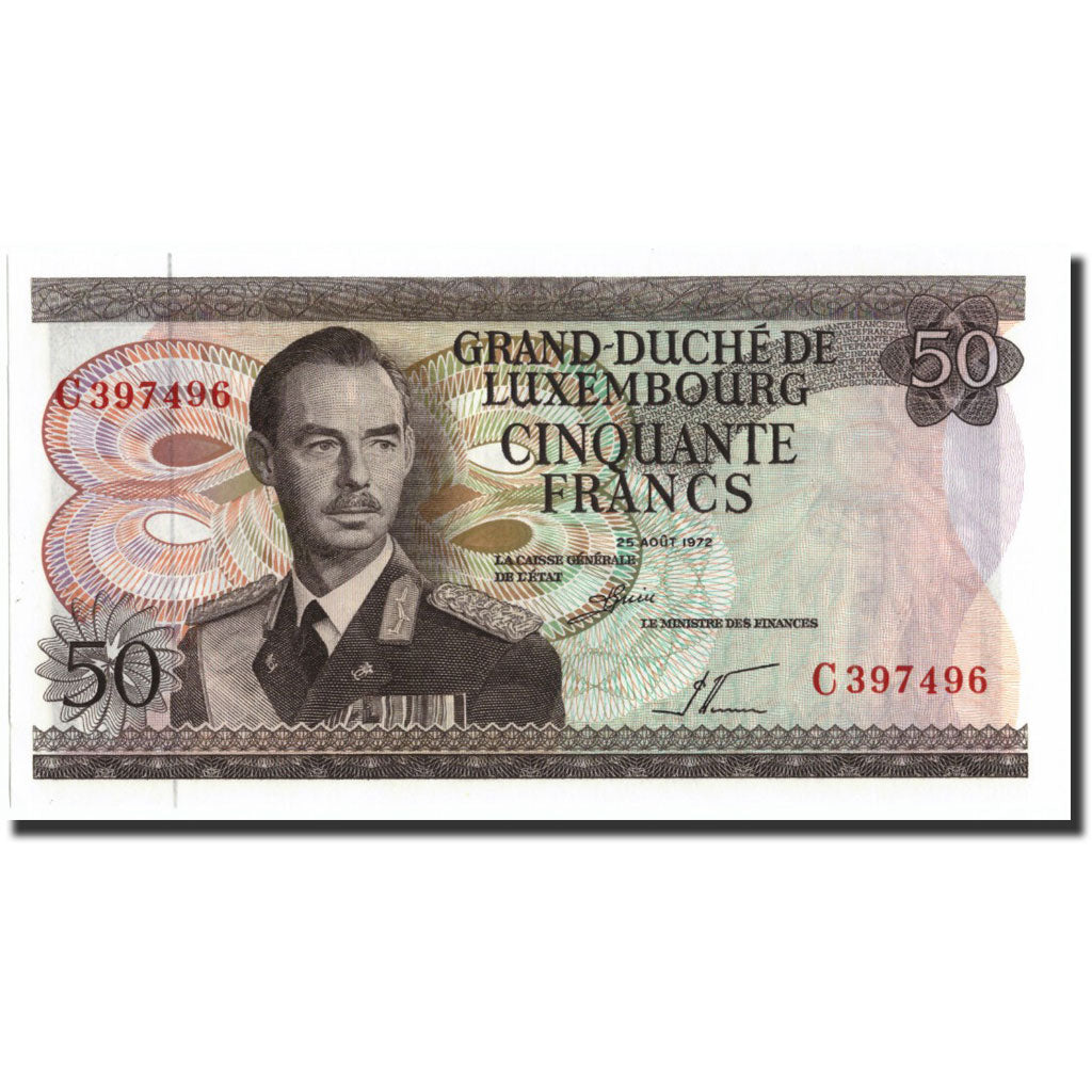 Banknote, Luxembourg, 50 Francs, 1972, 1972-08-25, KM:55a, UNC(63)