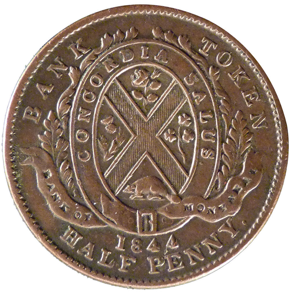 Canada, 1/2 Penny Token, 1844, KM #Tn 18, EF(40-45), Copper, 9.00