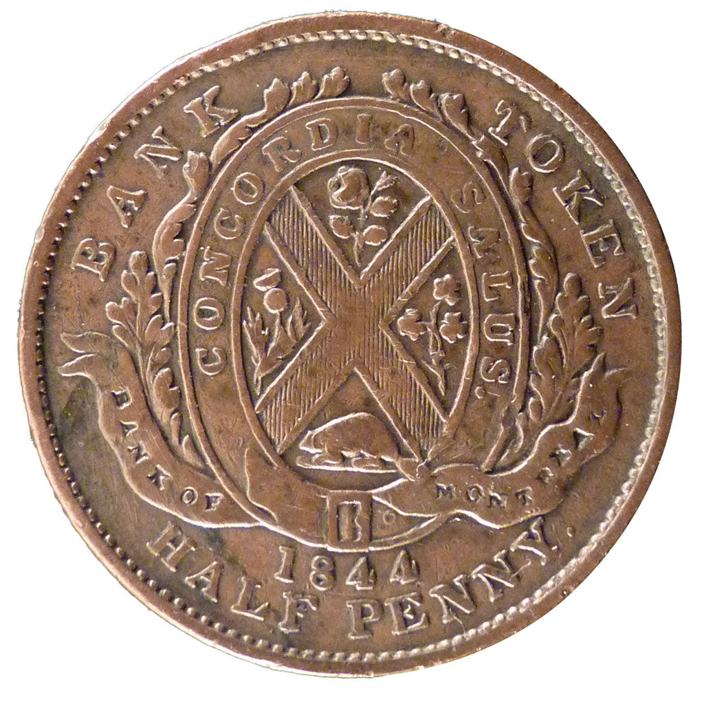 Canada, 1/2 Penny Token, 1844, KM #Tn 18, EF(40-45), Copper, 9.20