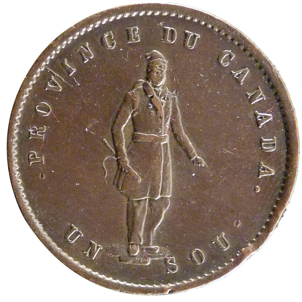 Canada, 1 Sou, 1852, KM #Tn 20, AU(50-53), Copper, 8.90