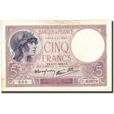 Francia, 5 Francs, 5 F 1917-1940 ''Violet'', 1939, 1939-11-02, BB+, KM:83