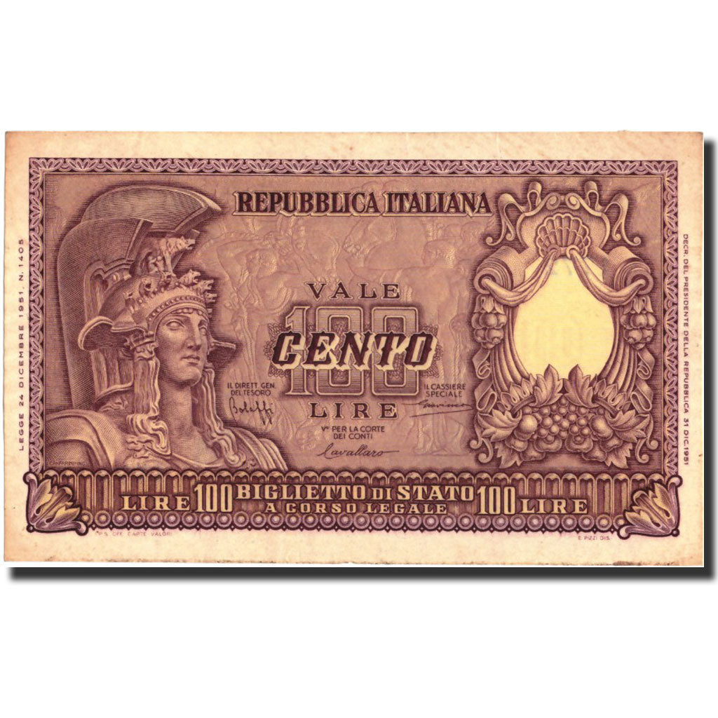 Banknote, Italy, 100 Lire, 1951, 1951-12-31, KM:92a, AU(50-53)