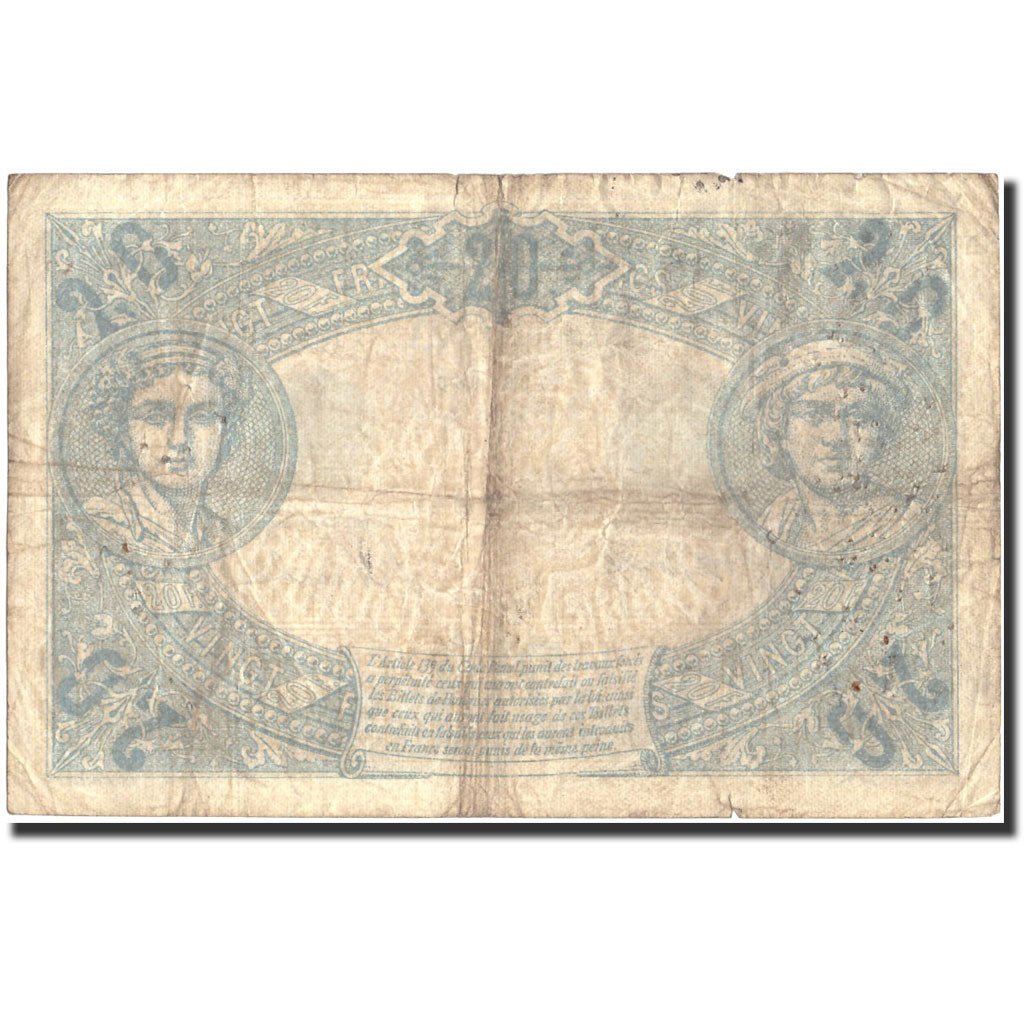 France, 20 Francs, 20 F 1905-1913 ''Bleu'', 1912, 1912-09-25, B, Fayette:10.2