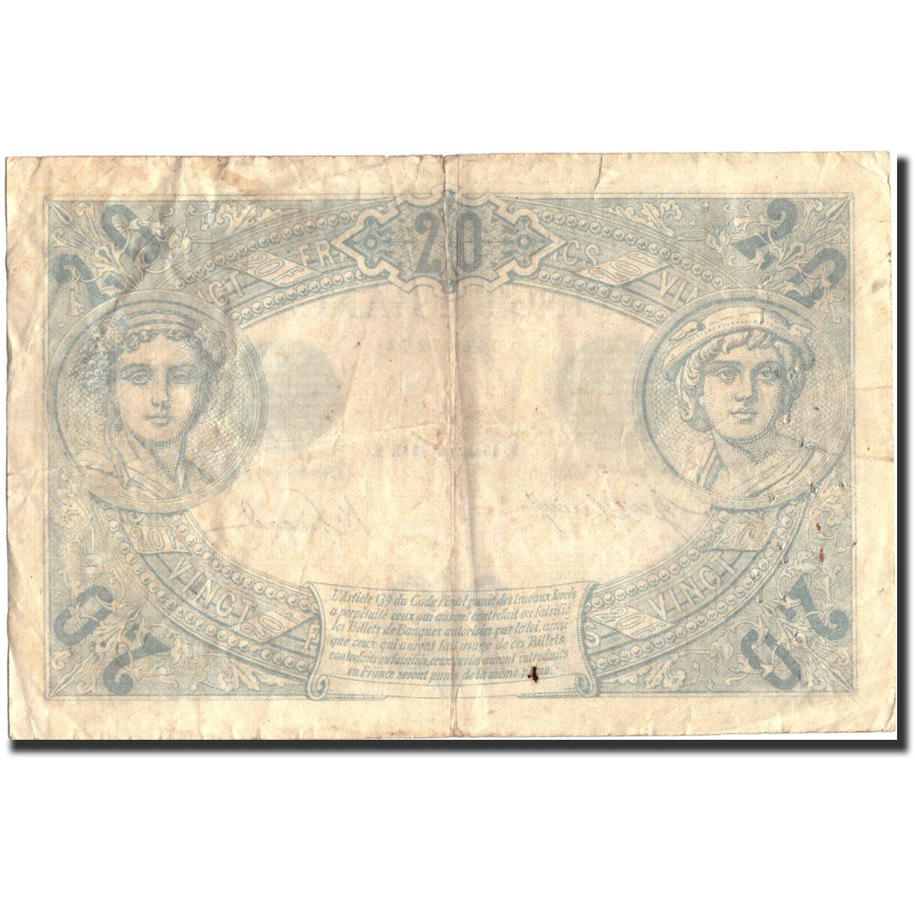 Francia, 20 Francs, 20 F 1905-1913 ''Bleu'', 1913, 1913-01-15, B, Fayette:10.3