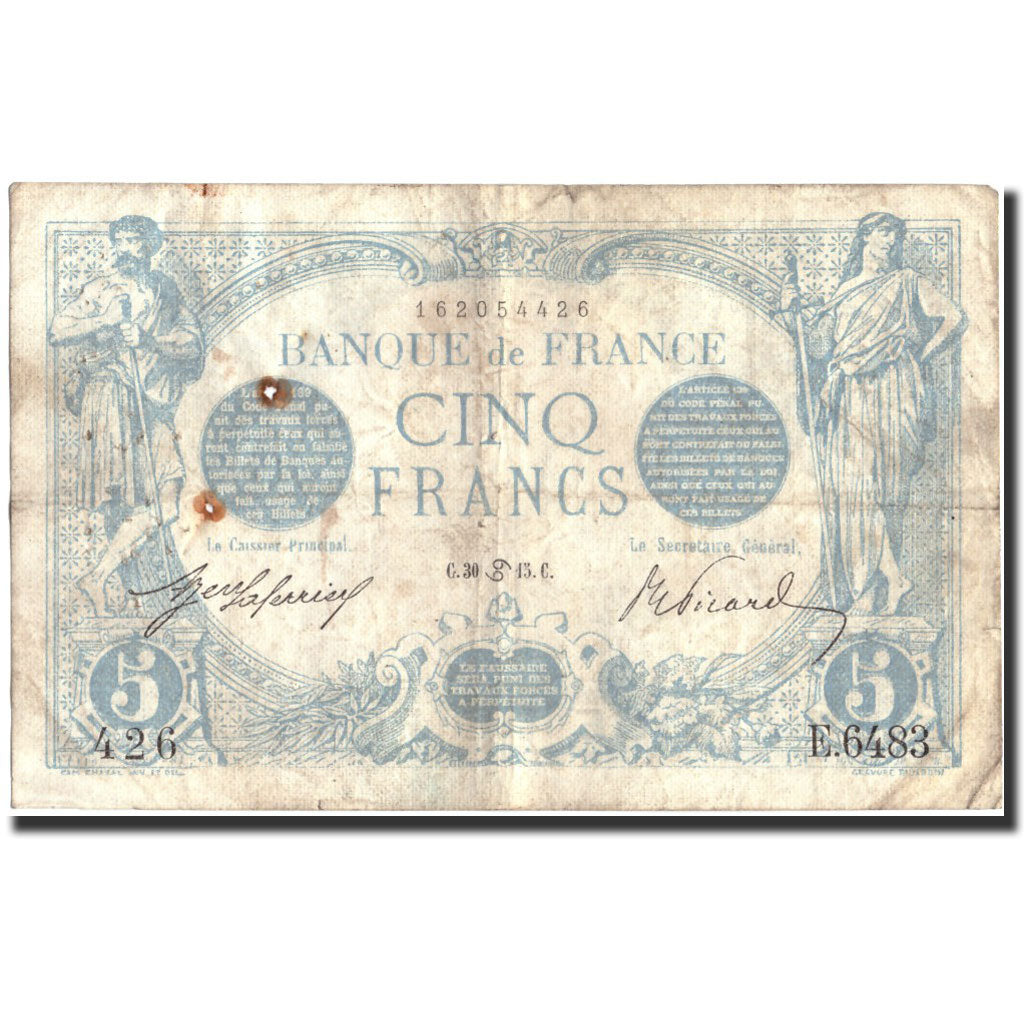 Frankreich, 5 Francs, 5 F 1912-1917 ''Bleu'', 1915, 1915-06-30, SGE