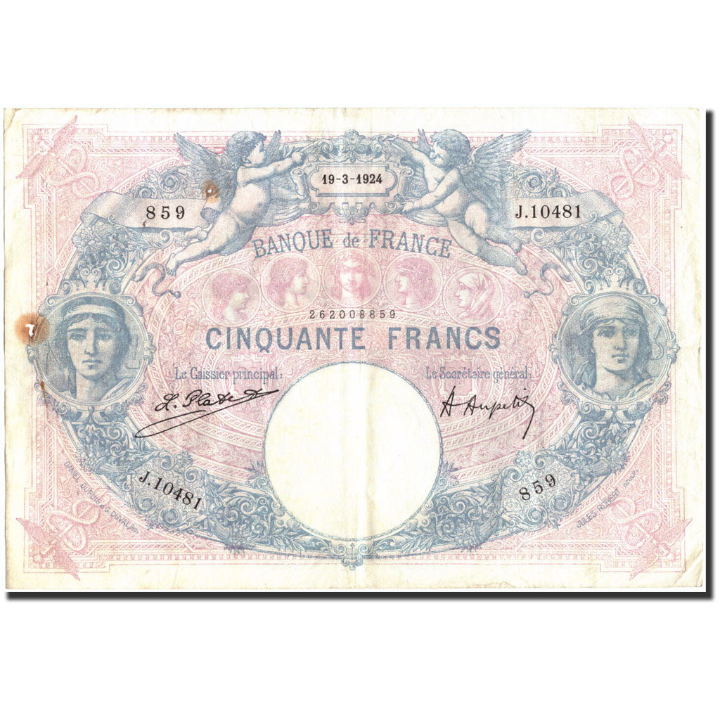 France, 50 Francs, 50 F 1889-1927 ''Bleu et Rose'', 1924, 1924-03-19, TB