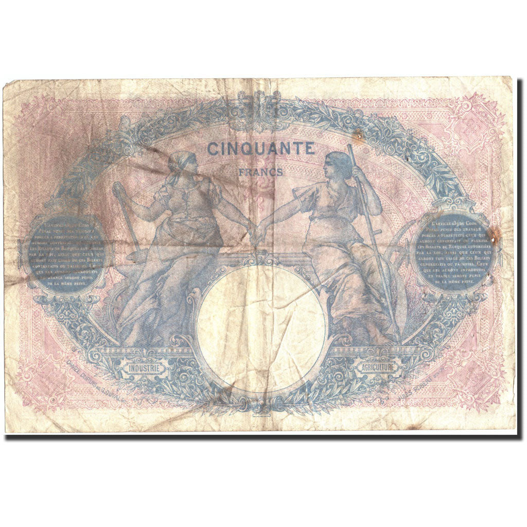 France, 50 Francs, 50 F 1889-1927 ''Bleu et Rose'', 1924, 1924-01-25, VG(8-10)