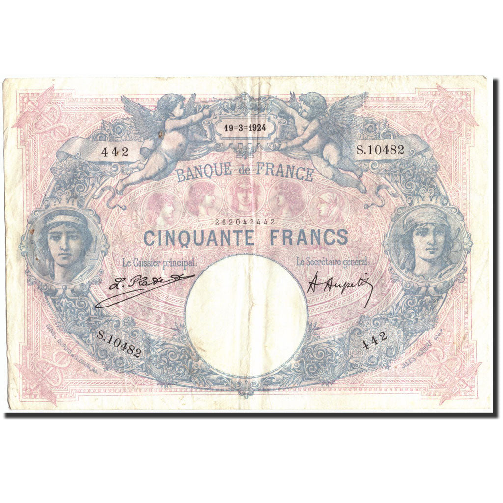 France, 50 Francs, 50 F 1889-1927 ''Bleu et Rose'', 1924, 1924-03-19, VF(30-35)