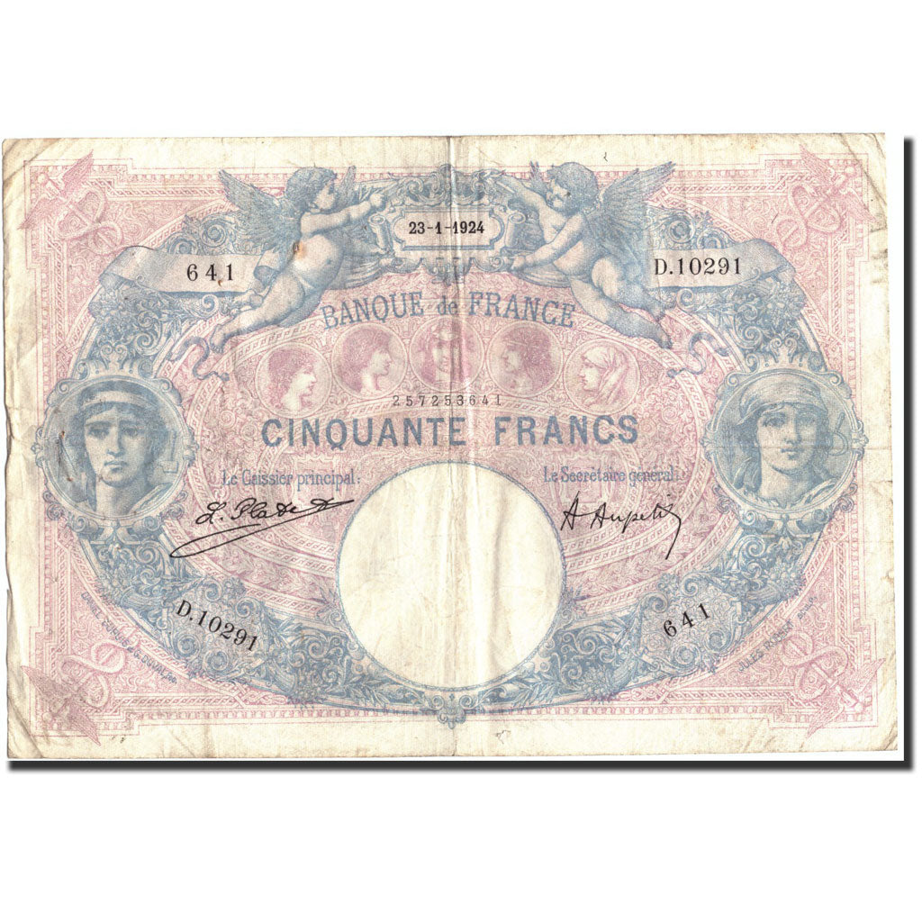 Francia, 50 Francs, 50 F 1889-1927 ''Bleu et Rose'', 1924, 1924-01-23, MB