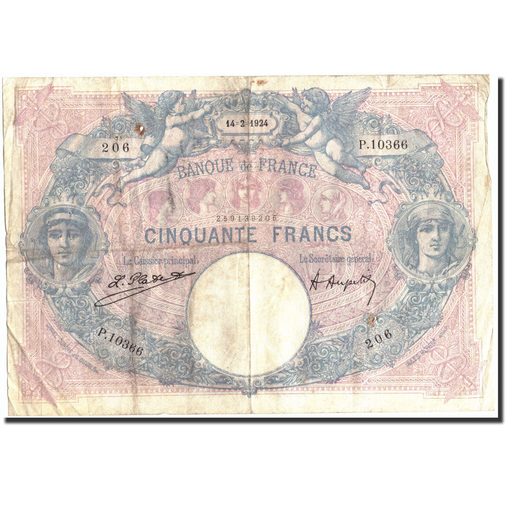 Frankreich, 50 Francs, 50 F 1889-1927 ''Bleu et Rose'', 1924, 1924-02-14, SGE