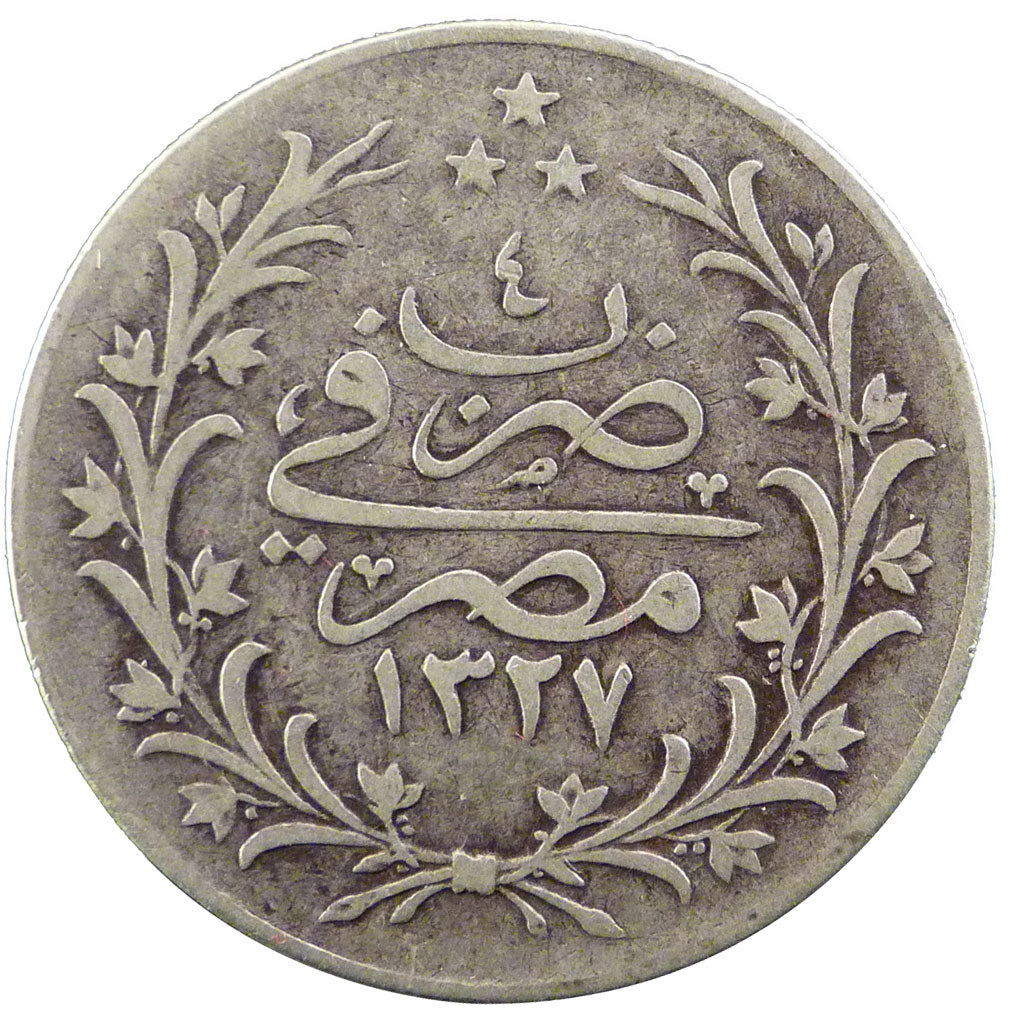 Egypt, 10 Quirsh, 1909, KM #309, VF(20-25), Silver, 13.60