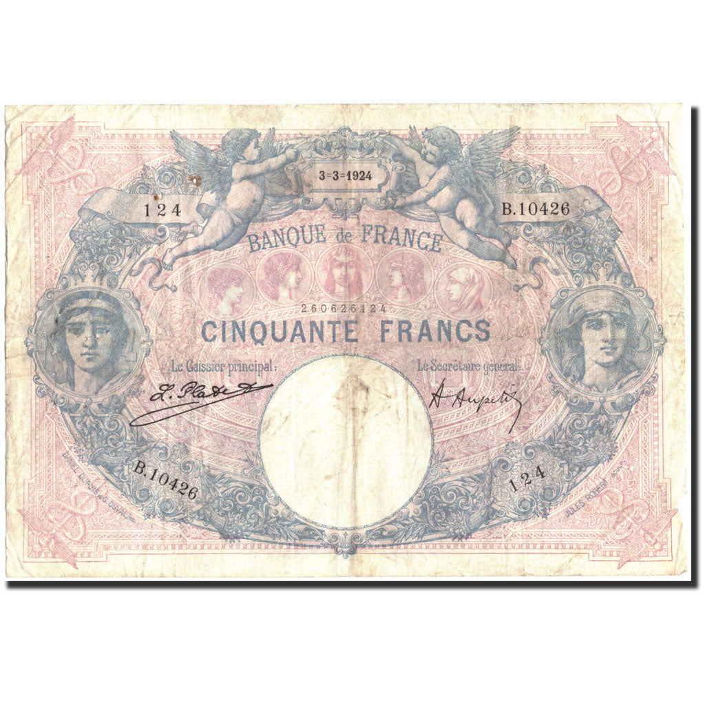 France, 50 Francs, 50 F 1889-1927 ''Bleu et Rose'', 1924, 1924-03-03, VG(8-10)