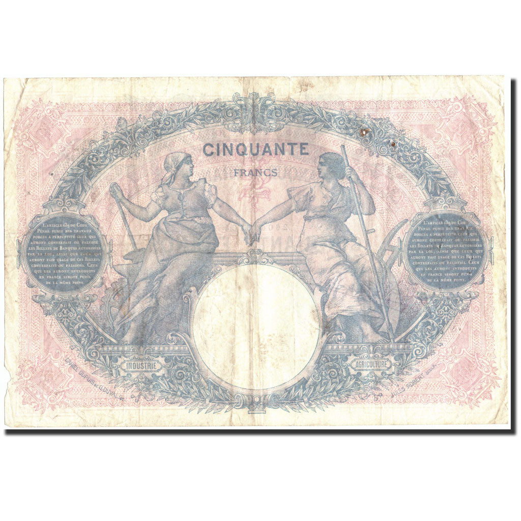 France, 50 Francs, 50 F 1889-1927 ''Bleu et Rose'', 1924, 1924-03-03, VG(8-10)