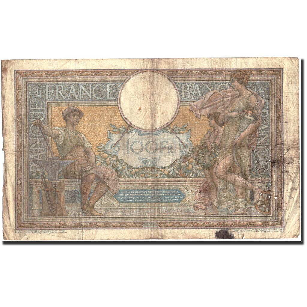 France, 100 Francs, 100 F 1908-1939 ''Luc Olivier Merson'', 1909, 1909-08-09