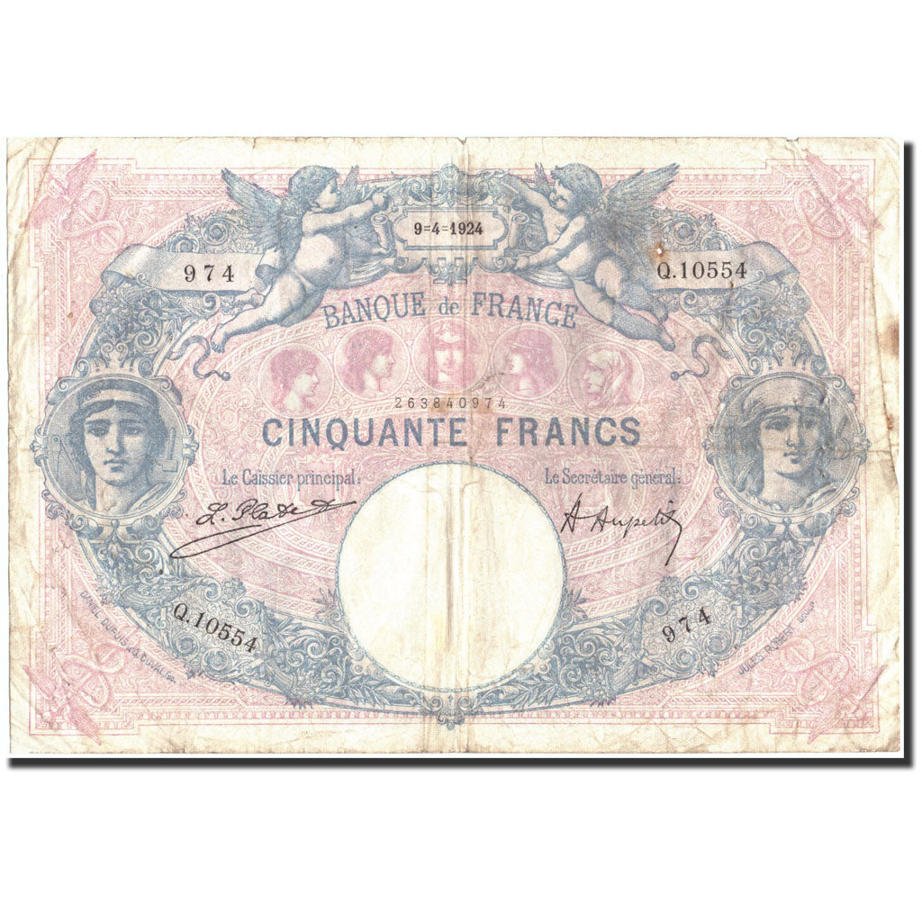 France, 50 Francs, 50 F 1889-1927 ''Bleu et Rose'', 1924, 1924-04-09, F(12-15)