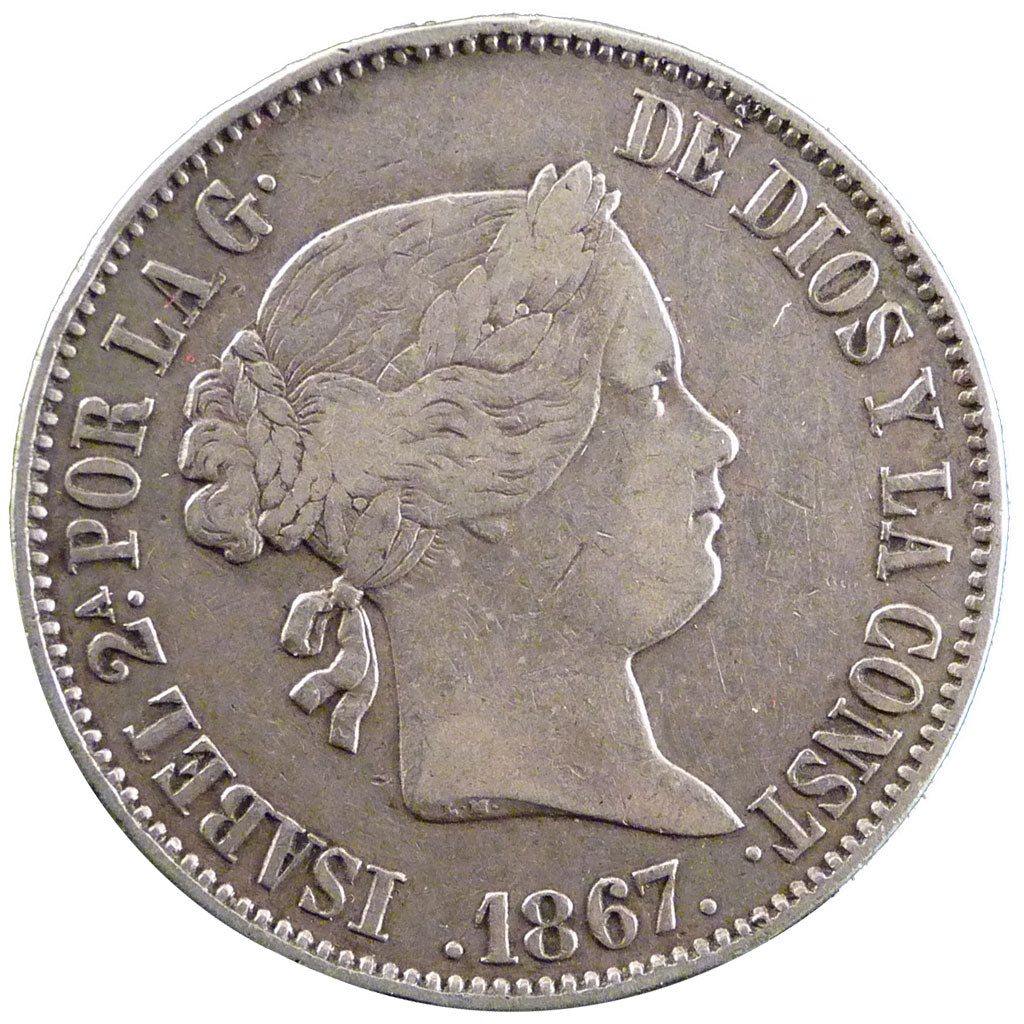 Spain, Escudo, 1867, KM #6261, EF(40-45), Silver, 12.90