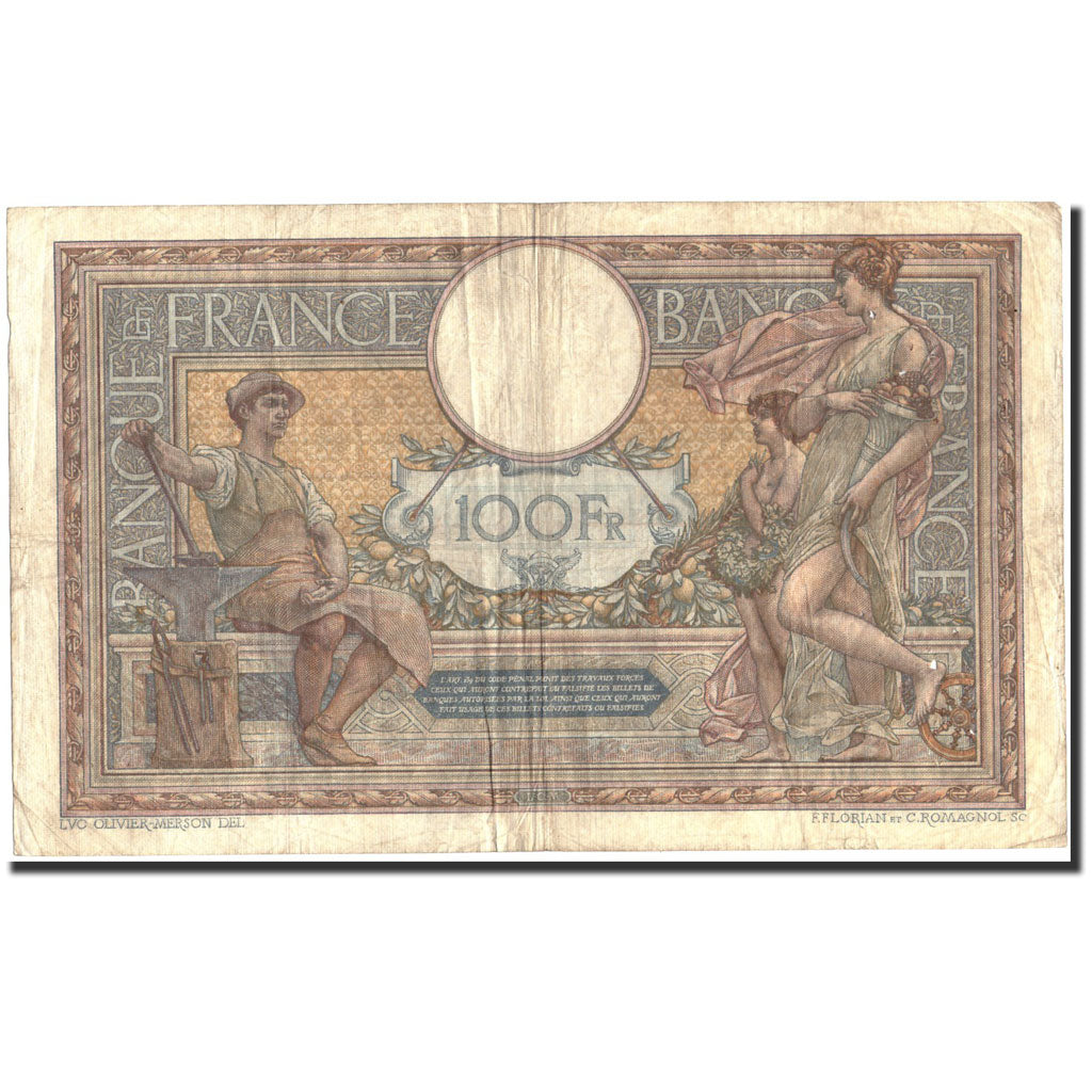 France, 100 Francs, 100 F 1908-1939 ''Luc Olivier Merson'', 1917, 1917-09-19