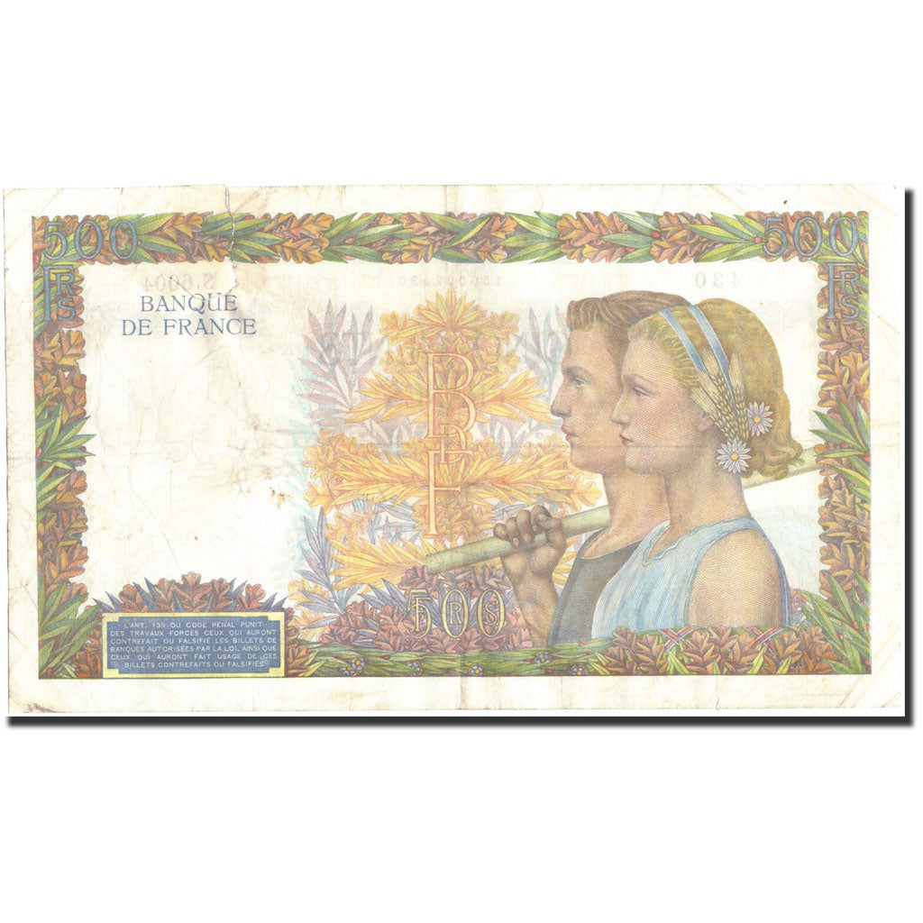 France, 500 Francs, 500 F 1940-1944 ''La Paix'', 1942, 1942-06-20, VG(8-10)