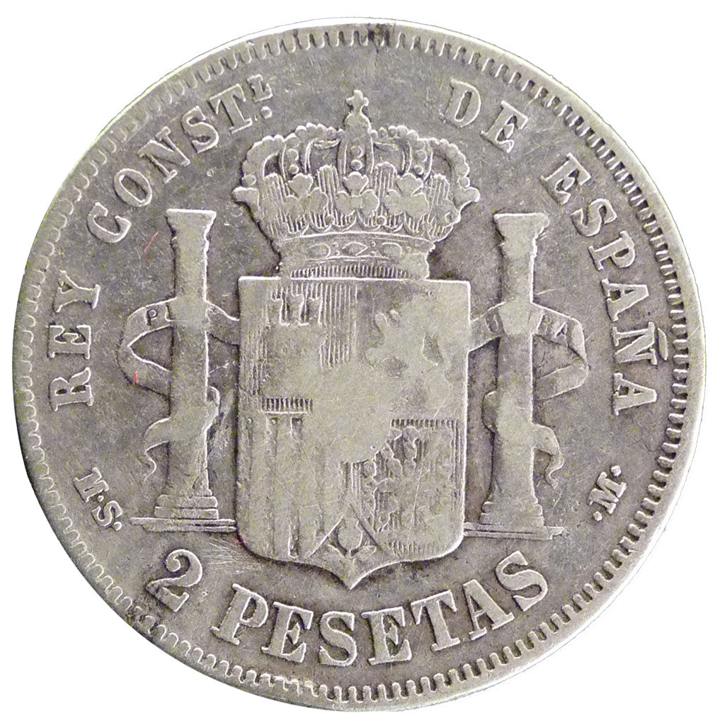 Spain, 2 Pesetas, 1882, KM #678, VF(20-25), Silver, 9.70
