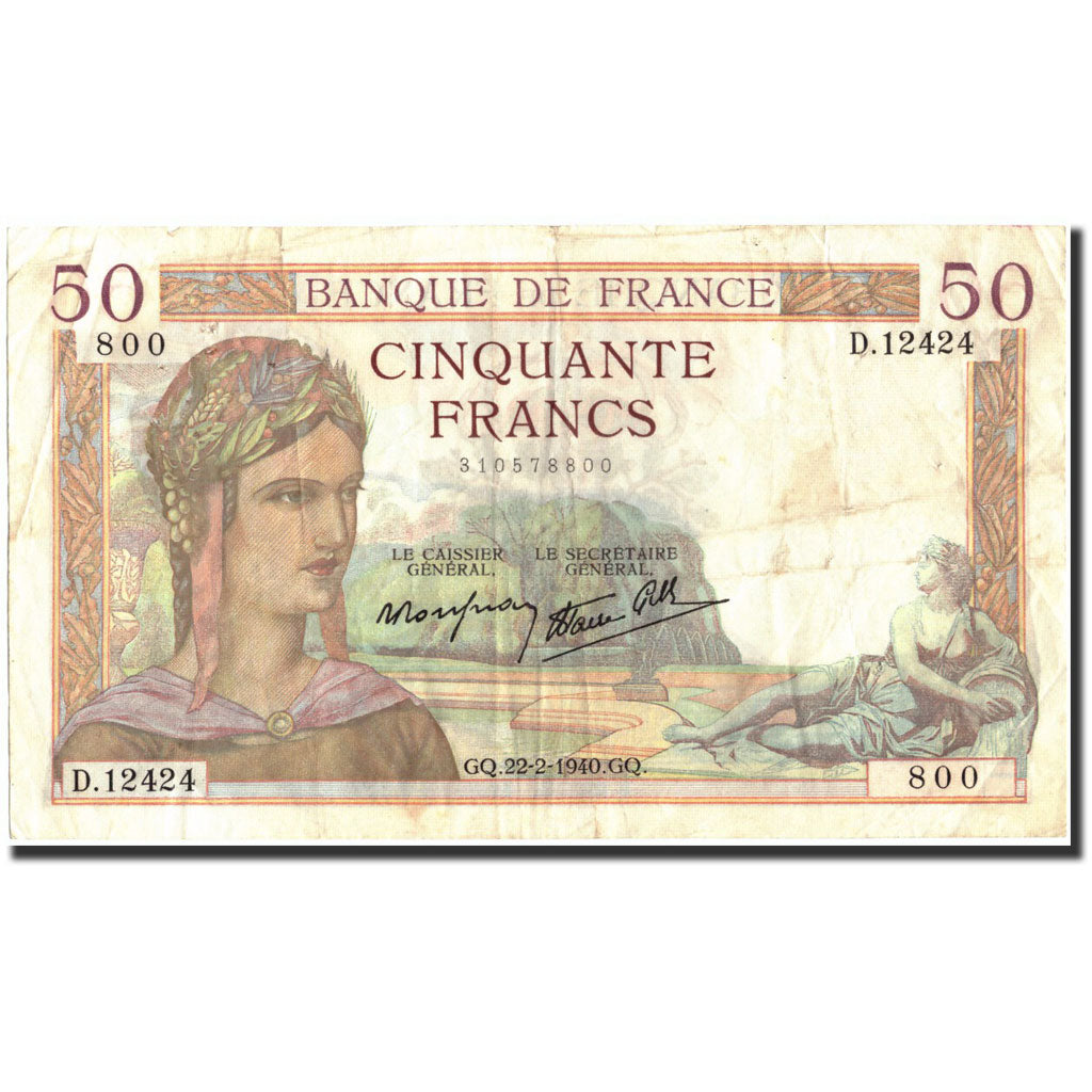 Francia, 50 Francs, 50 F 1934-1940 ''Cérès'', 1940, 1940-02-22, MB+