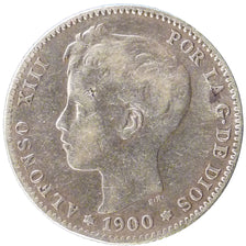 SPAIN, Peseta, 1900, Madrid, KM #706, VF(30-35), Silver, 4.90