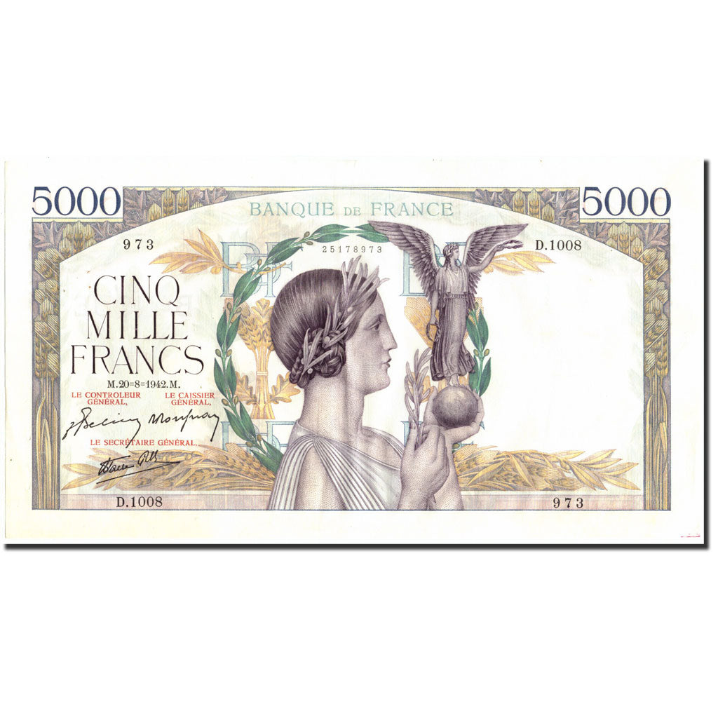 Francia, 5000 Francs, 5 000 F 1934-1944 ''Victoire'', 1942, 1942-08-20, MBC+