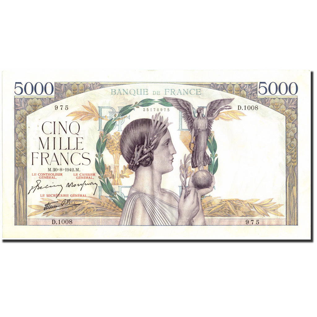 France, 5000 Francs, 5 000 F 1934-1944 ''Victoire'', 1942, 1942-08-20